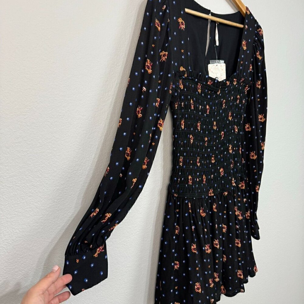 Free People Women Two Faces Mini Dress Square Neckline Floral Black Multi XS - Picture 8 of 14